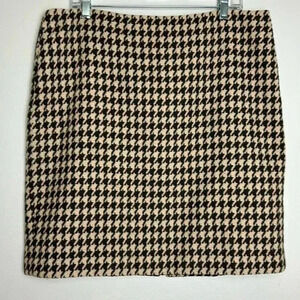 Talbots Brown Tan Houndstooth Skirt Size 14 Plus Career Work Business Office